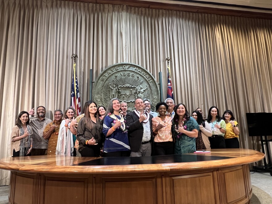 Gov. Josh Green poses after declaring Hawaii a trauma-informed state.