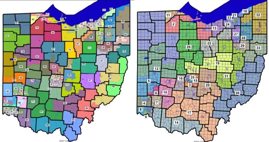 Ohio House and Ohio Senate district maps adopted by the Ohio Redistricting Commission on March 28, 2022.