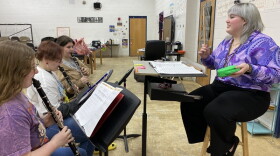 Knott County Central High School band director Katie Stiles leads her students.