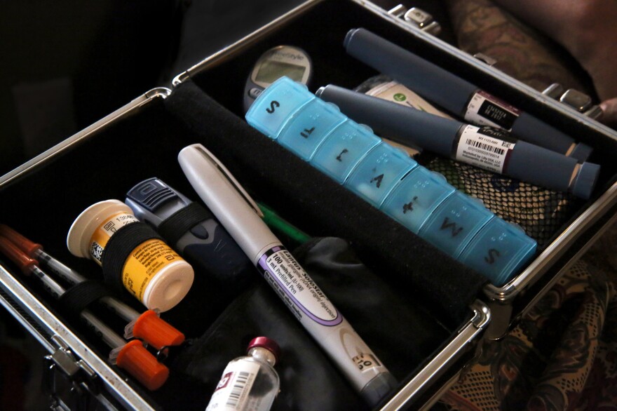 Smith keeps the tools for controlling her diabetes in this kit, which contains metformin, syringes, fast-acting insulin for daytime use and slow-release for overnight.