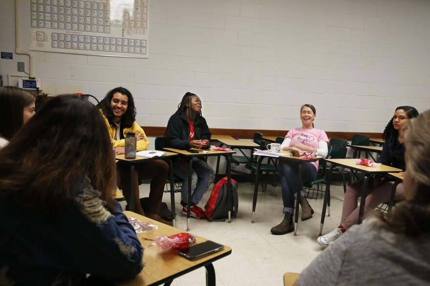 Akiya Parks (center) in a class required for her Family, Youth and Community Sciences major.