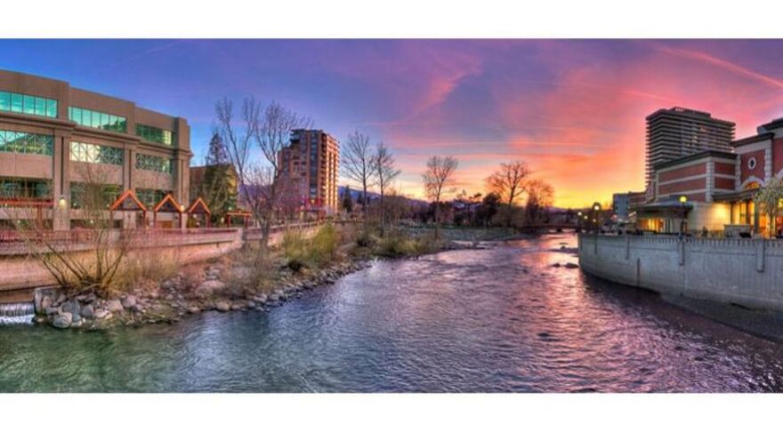 An image of the Truckee River at sunset.