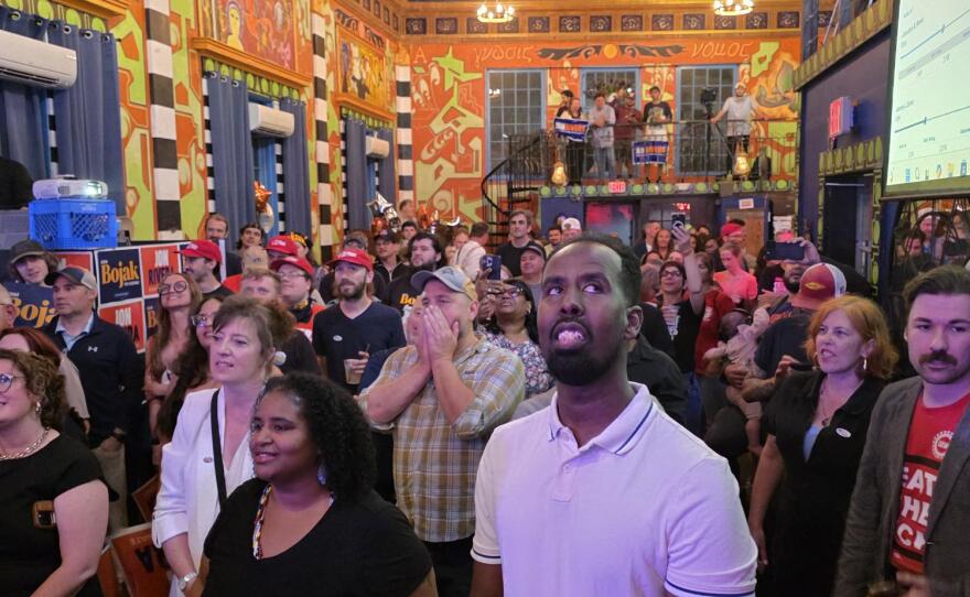 Supporters of Assemblymember Jon Rivera wait with excitement to hear from the victor in the 61st State Senate District primary at Indigo Chapel in Buffalo on primary night.