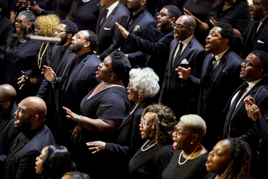 The Celebration Choir performs during the funeral service for Tyre Nichols at Mississippi Boulevard Christian Church in Memphis, Tenn., on Wednesday.