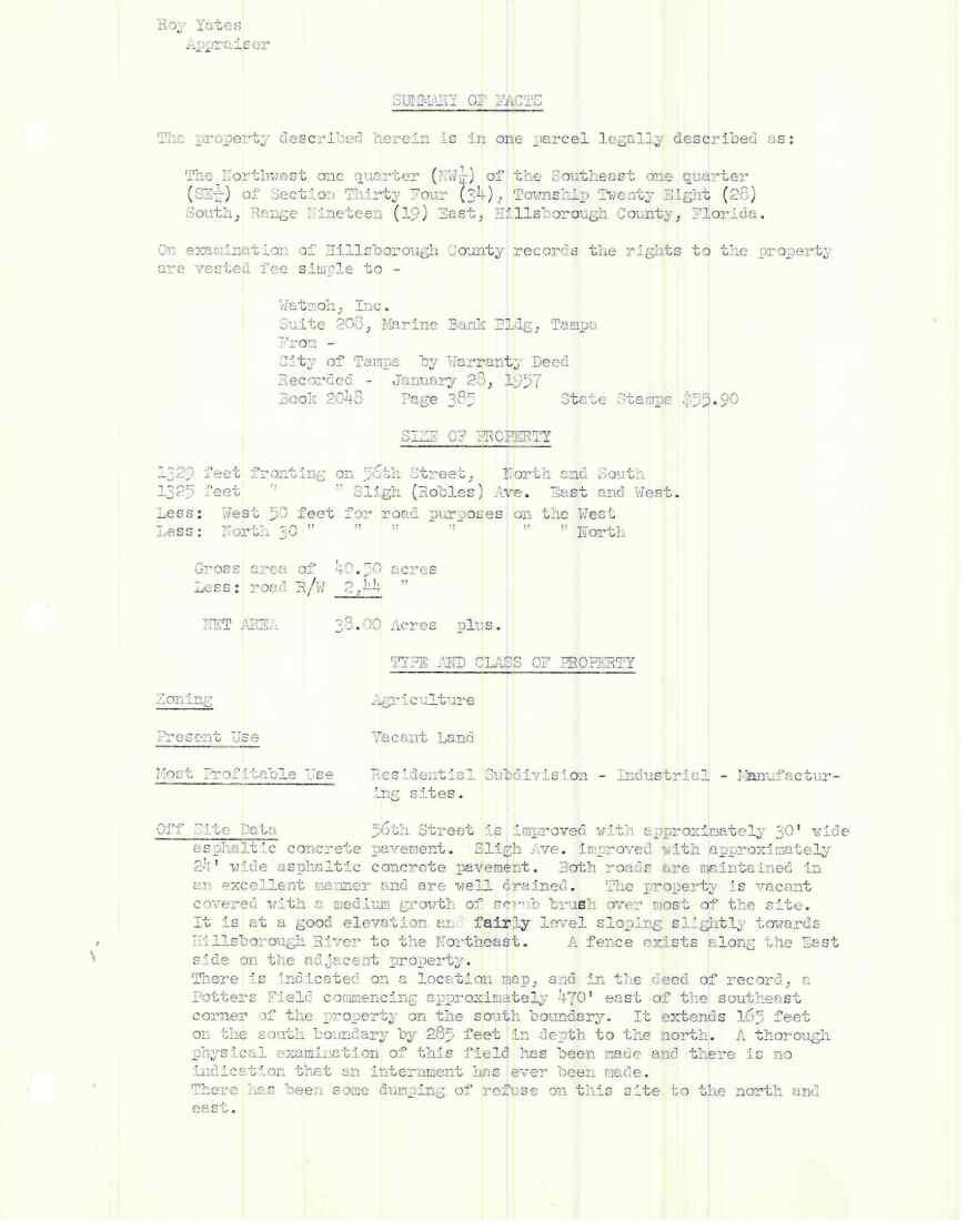 Page 3 of a 1959 appraisal of the property King H.S. is now built on talks about the location of a potters field outside of what is now school grounds. 