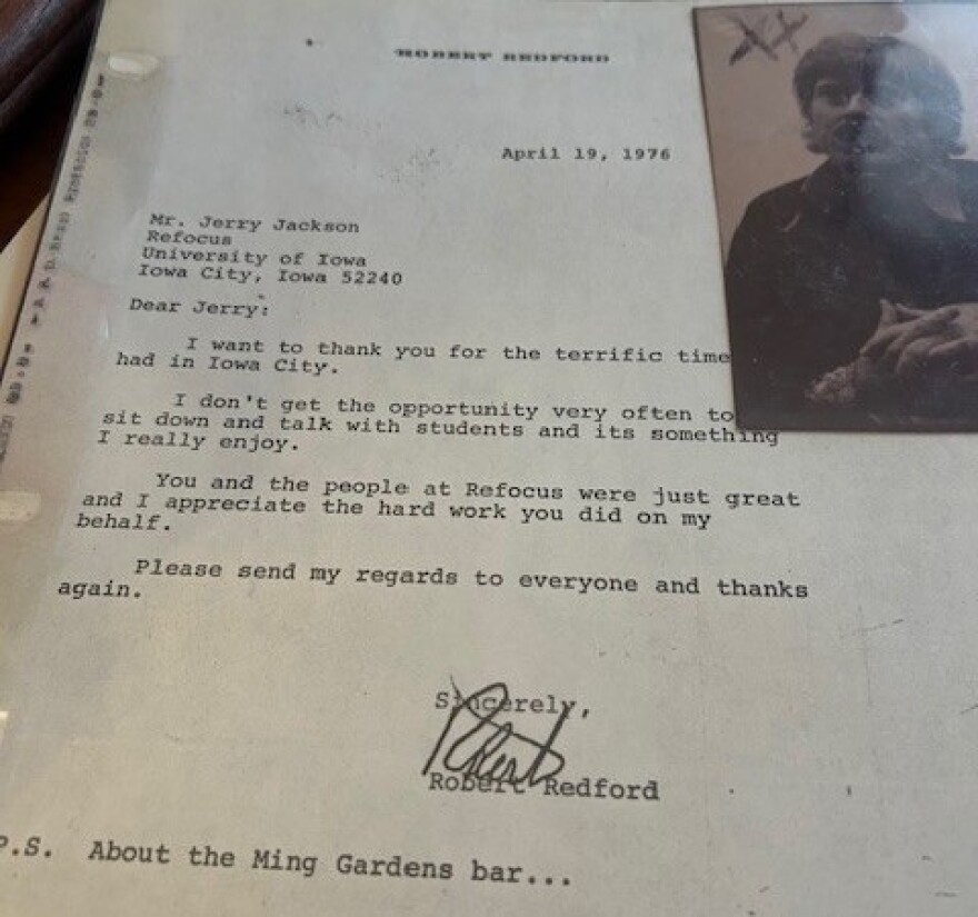 Typed letter from Robert Redford with a photo attached at the top.