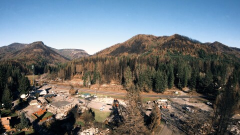 An arial view of fire damage in the city of Detroit, Oregon, and the Oregon Cascades. A new research collaboration with OSU, UO, UW and universities from Australia and the UK aims to make communities more resilient against wildfires. <br/>