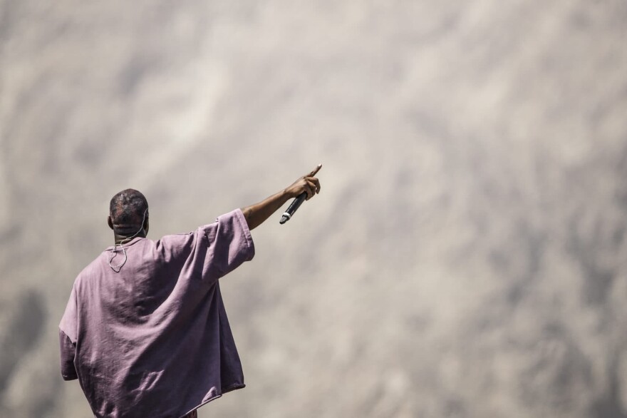 Kanye West performs Sunday Service during the 2019 Coachella Valley Music And Arts Festival in 2019. (Rich Fury/Getty Images for Coachella)