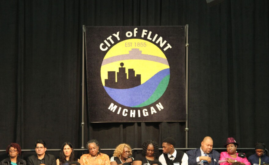 Crowd waits to hear President Obama speak in Flint, Michigan.