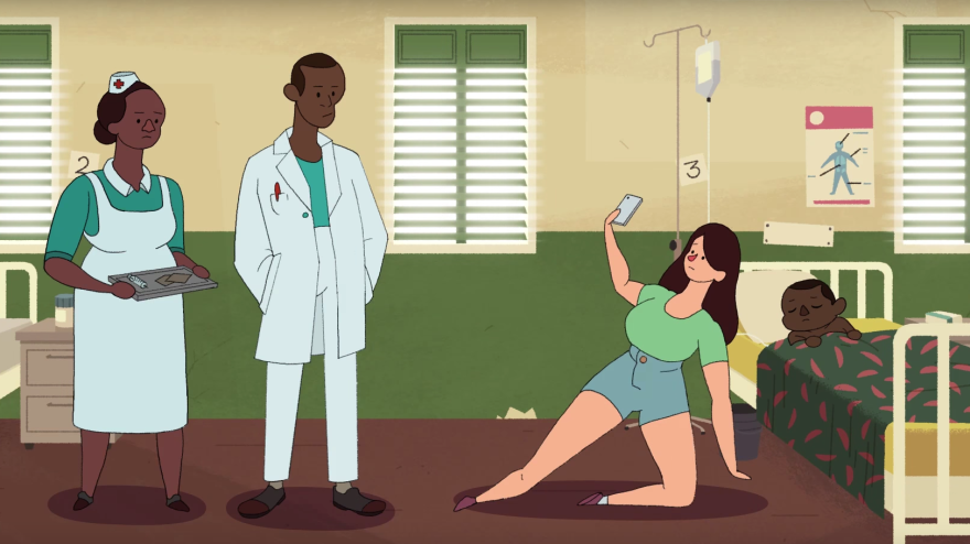 A still from an instructional video about taking ethical selfies.