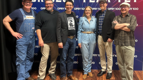Gina poses backstage at The Opry with The HillBenders