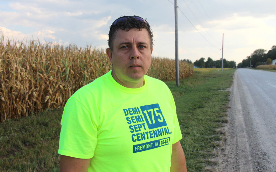 Andy Alexander, 43, was recruited to the Fremont, Iowa, volunteer fire department not long after he moved back to Iowa during the coronavirus pandemic. He believes a carbon capture pipeline proposed to run just outside the city limits would put the entire town at risk.