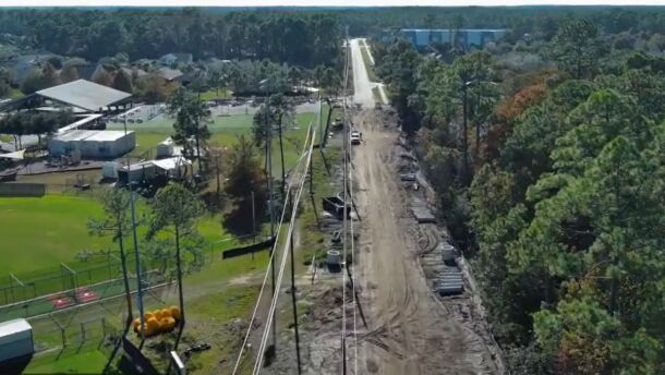 Aerial view of Regalo Road under construction in St. Johns County