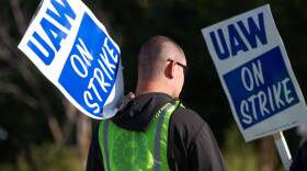 GM workers with the UAW Local 2250 Union strike outside the General Motors Wentzville Assembly Plant on September 15, 2023 in Wentzville, Missouri. In the first time in its history the United Auto Workers union is on strike against all three of America’s unionized automakers, General Motors, Ford and Stellantis, at the same time. (Photo by Michael B. Thomas/Getty Images)