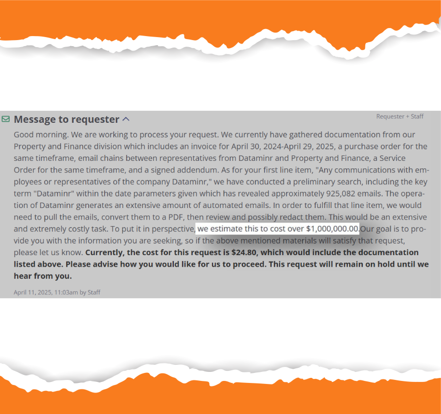 A foia invoice received by activist Josh Stanfield from the Virginia State Police