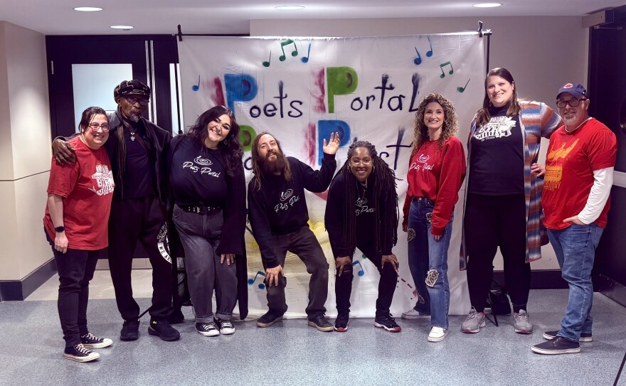 Team Poetz Portal Poetry Phest (from left) Hyde Bros' KT Oakley, Ketu Oladuwa, Riley McPheters, Bryan Utesch, TehilaYah Ysrayl, Jessica Sorya, Hyde Bros' Laurie Walls and 