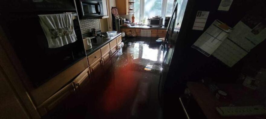 Mark Dake’s kitchen before and after the flood (Photo courtesy of Mark Dake).