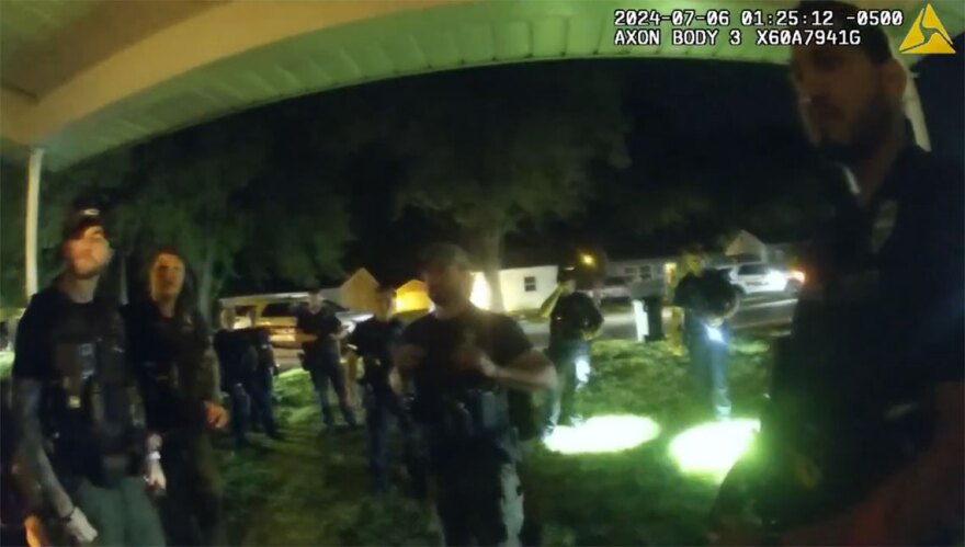 Ex-Sangamon County Sheriff’s Deputy Sean Grayson’s body camera footage shows the officers who greeted him on July 6, 2024, as he exited the home of Sonya Massey after fatally shooting her. Grayson disparaged Massey and called her “crazy” in the video, which his attorneys say should not have been shown in the trial that led to his second-degree murder conviction.