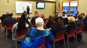 Blair Milo represents the Governor's Workforce Cabinet at a listening session where she spoke about the state's upcoming plan for WIOA funding. (Justin Hicks/IPB News)