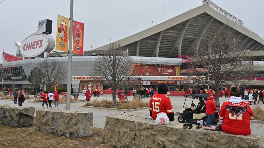 Fans tailgate at Arrowhead Stadium in Kansas City, Missouri, during a Chiefs playoff game against the Jaguars in 2023.