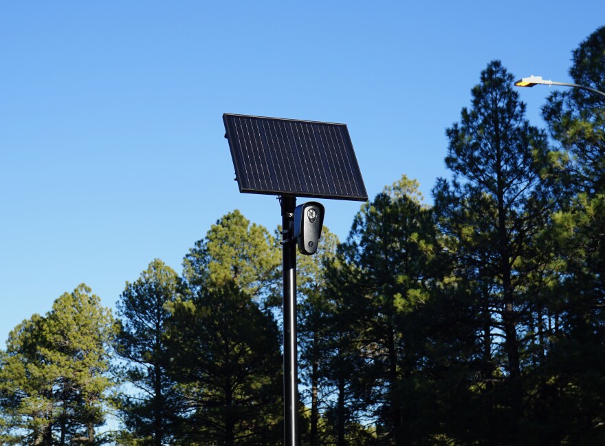 A Flock Safety camera is mounted on East Pine Knoll in Flagstaff is one of dozens operated by the city's police department, other agencies and private entities.