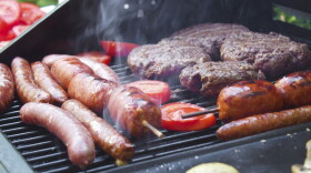 Food cooking on grill