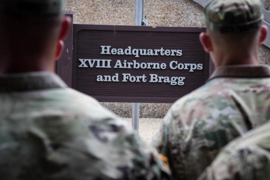 Soldiers gather for a 2019 awards ceremony at Fort Bragg, N.C. The base is one of 10 that Pentagon leaders say they are open to renaming.