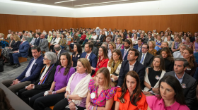 Spectators, including family members of children who died at Camp Mystic, wait for the start of a hearing on a temporary restraining order at the Travis County Courthouse in Austin on March 4, 2026.
