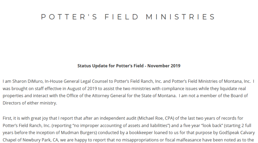 Potter’s Field released a statement on its website saying that it intends to reorganize the ministry rather than shut it down.