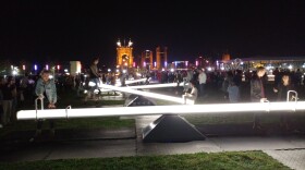 People play on illuminated seesaws at the Banks during the inaugural Blink, in 2017.