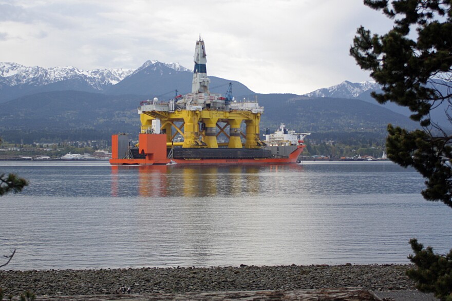 Shell Oil's Polar Pioneer sits at anchor aboard the Blue Marlin in Port Angeles.
