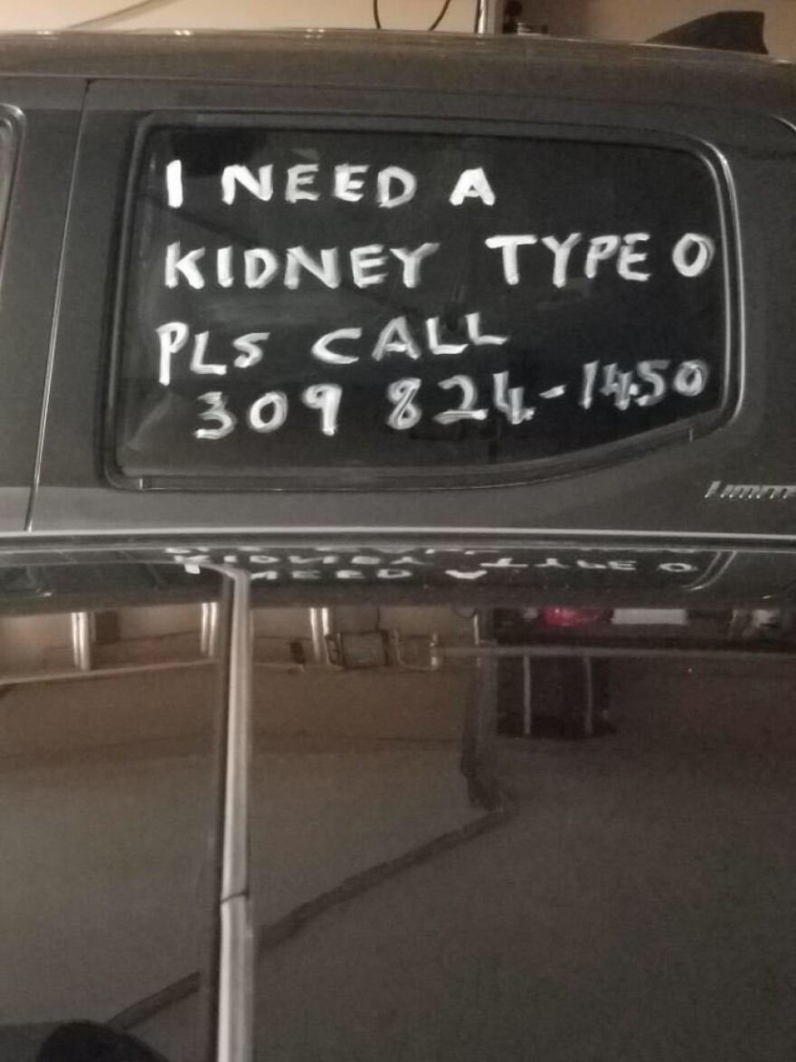 kidney request written on car window