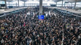 Protesters occupy the departure hall of the Hong Kong International Airport during a demonstration on August 12, 2019 in Hong Kong, China. (Anthony Kwan/Getty Images)
