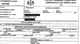 Pennsylvania police criminal complaint of Edwin Dean's arrest in 2021. (Photo: IPR News)