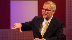 University of Alaska President Jim Johnsen talks about the spread of the university’s campuses @360 in Juneau on Tuesday. (Photo by Rashah McChesney/Alaska’s Energy Desk)