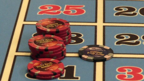 Chips sit on a roulette table at the Hard Rock casino in Atlantic City N.J. on May 17, 2023.