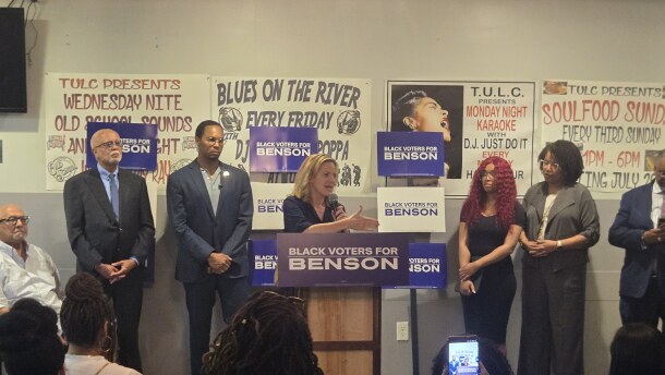 Michigan Secretary of State Jocelyn Benson speaks at an event meant to galvanize Black voters' support for her campaign for governor.