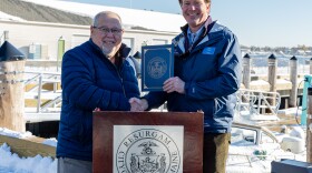 Portland Mayor Mark Dion (left) and GMRI President Glenn Prickett.
