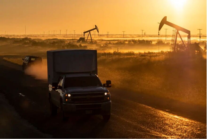 Pumpjacks at sunrise in the Permian Basin in West Texas. Republican lawmakers on Thursday accused investment firms from turning state employees and retirees away from investments funded by fossil fuels.