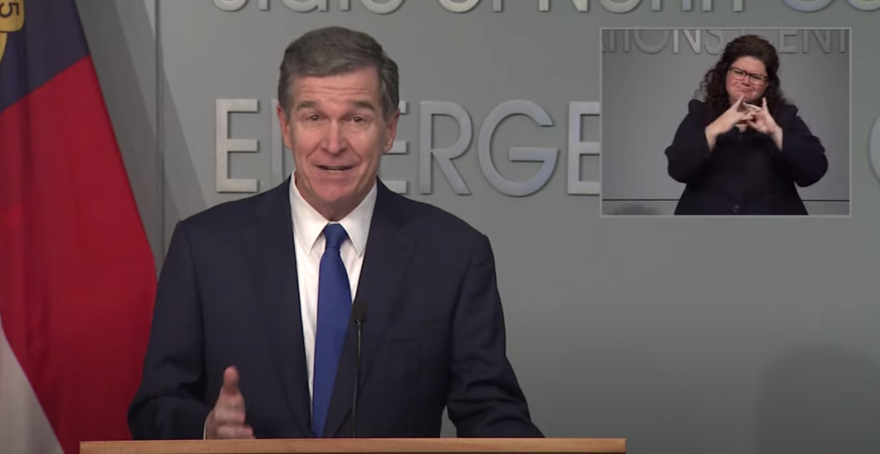Gov. Cooper at the June 24 press conference announcing the extension of Phase 2 and the mask mandate.