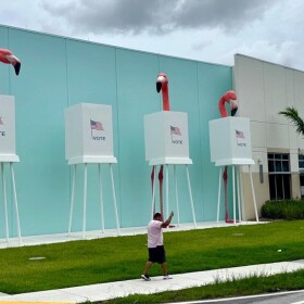 "VOTE!" at the new headquarters of the Palm Beach County Supervisor of Elections.