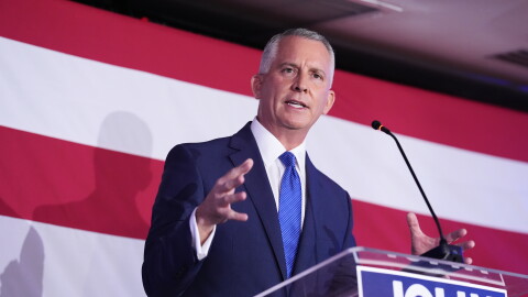 Florida Democratic gubernatorial candidate David Jolly speaks during a primary election night watch party, Tuesday, Aug. 18, 2026, in Miami Lakes, Fla.