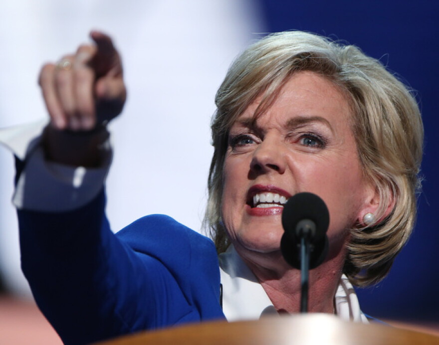 Former Michigan Gov. Jennifer Granholm, shown here in 2012, gave a toned down speech in Philadelphia Thursday that focused on unifiying Americans. 