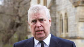 Former Prince Andrew speaks during a television interview at the Royal Chapel of All Saints at Royal Lodge  in Windsor, April 11, 2021. (Steve Parsons/Pool Photo via AP)
