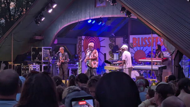 A band performs on the main stage during the 2026 Blissfest music festival. (Photo courtesy of Rachel Graham)