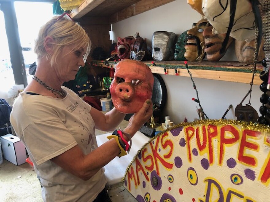 These are some of the masks in the mask room at the Santa Barbara Summer Solstice Workshop.