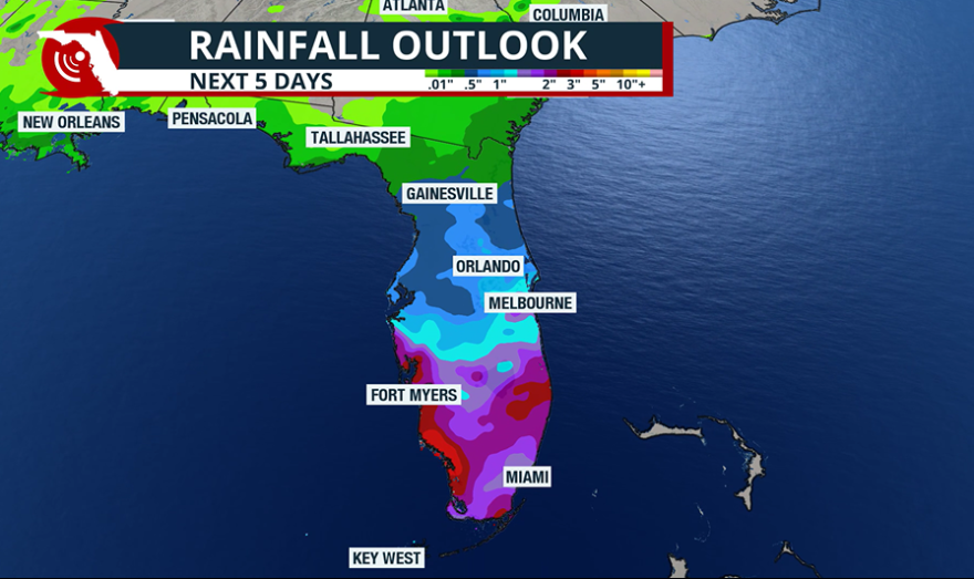 Forecast rainfall across Florida.