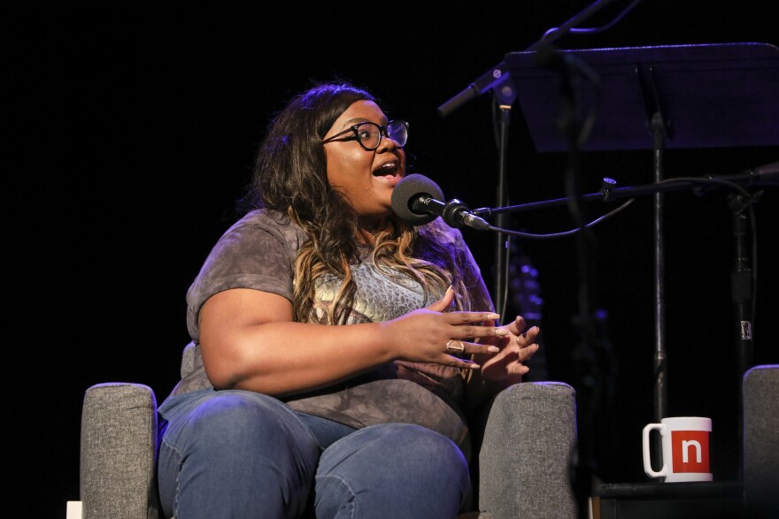 Nicole Byer appears on Ask Me Another at the Moore Theatre, in Seattle, Washington.