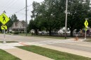 Here are the rapid flashing beacon lights in a crosswalk on East Jefferson Street in front of Jefferson Elementary School in Morton.