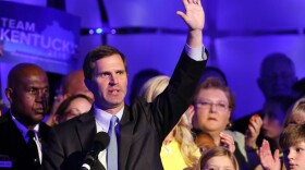 Democrat Andy Beshear celebrates with supporters after voting results showed he held a slim lead over Republican Gov. Matt Bevin at C2 Event Venue on November 5, 2019 in Louisville, Kentucky. (John Sommers II/Getty Images)
